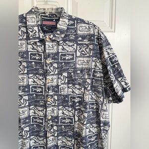 Vineyard Vines Men’s XL Reverse Print Blue Fish Boat Plane Anchor Button Shirt